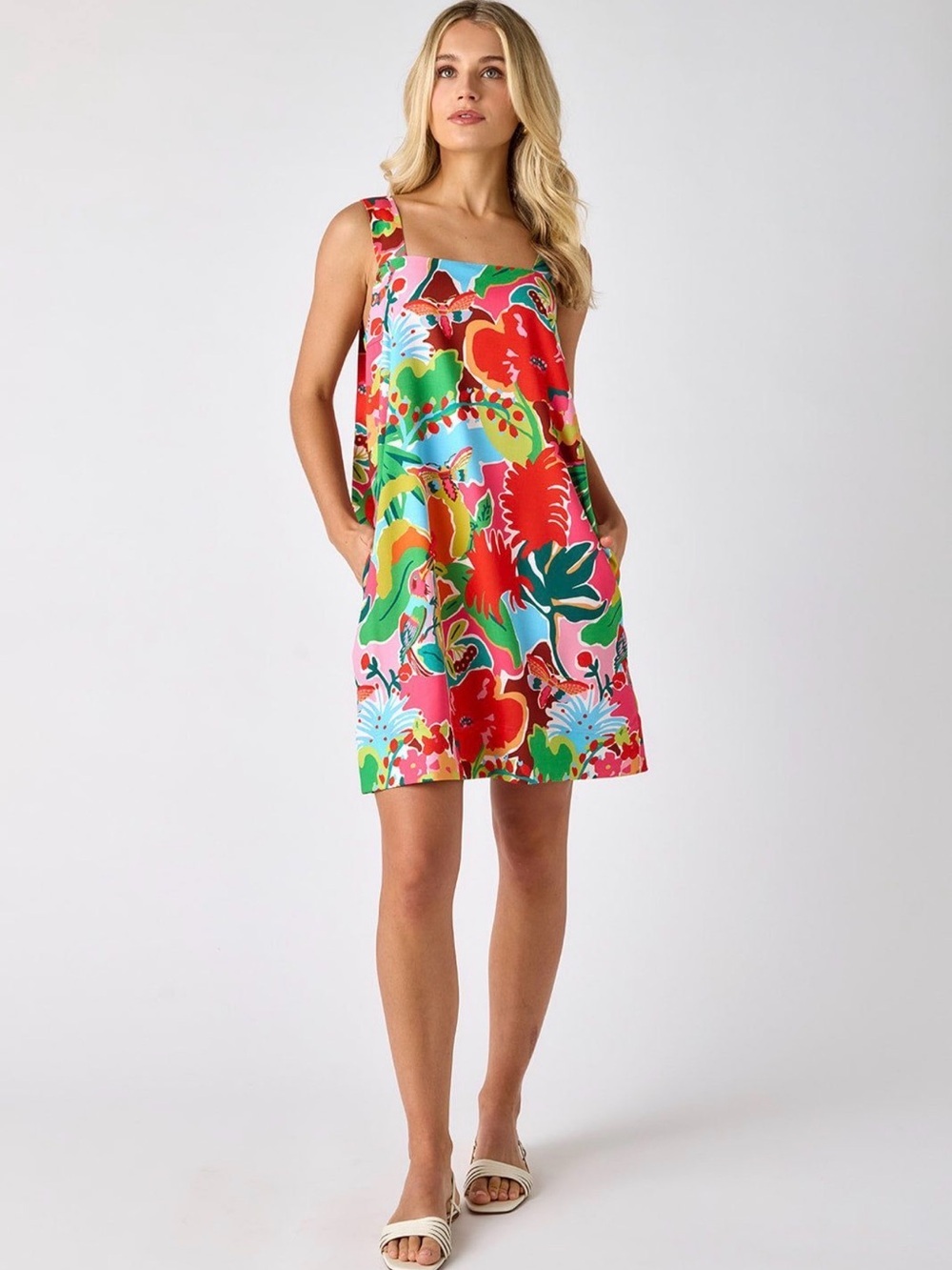 CROSBY Warren Dress Tropicana Small Bird Colorful Retro S Resort-wear Vacation